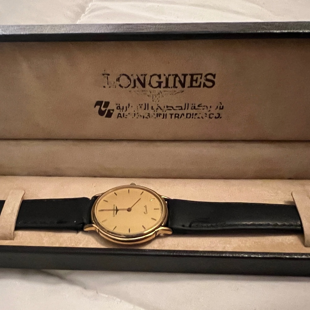 Longines Quartz Mens Watch Vintage 18 k gold dial Pre-Owned